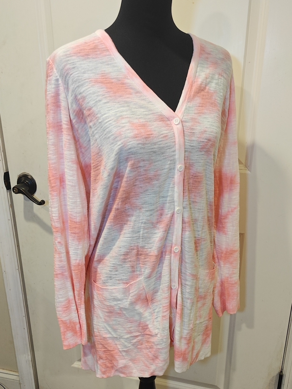 torrid Pink Tie-Dye V-Neck Button Cardigan